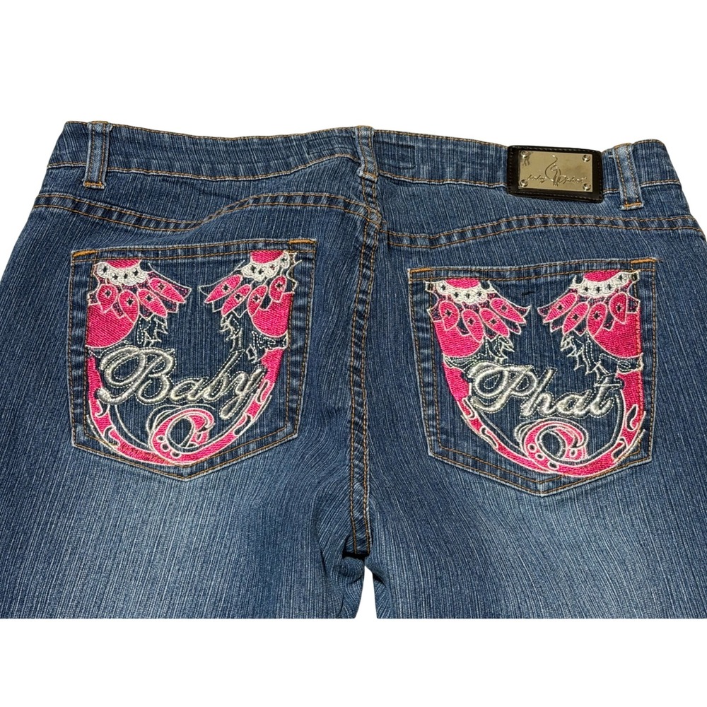 VTG Baby Phat Capris Women 13/14 Blue Denim Y2K Embroidered Logo Cropped McBling